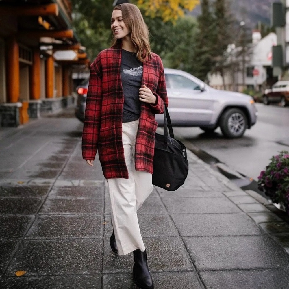 Tentree Womens Flannel Cocoon Cardigan/Jacket Organic Cotton Size Large